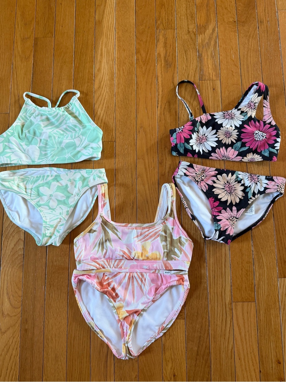 3 Abercrombie Kids 2-Piece Bathing Swim Suits Bikini Beach Sz 7/8 Floral Prints